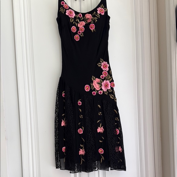 Sue Wong Black Pink Sheath Midi Dress - Picture 1 of 11